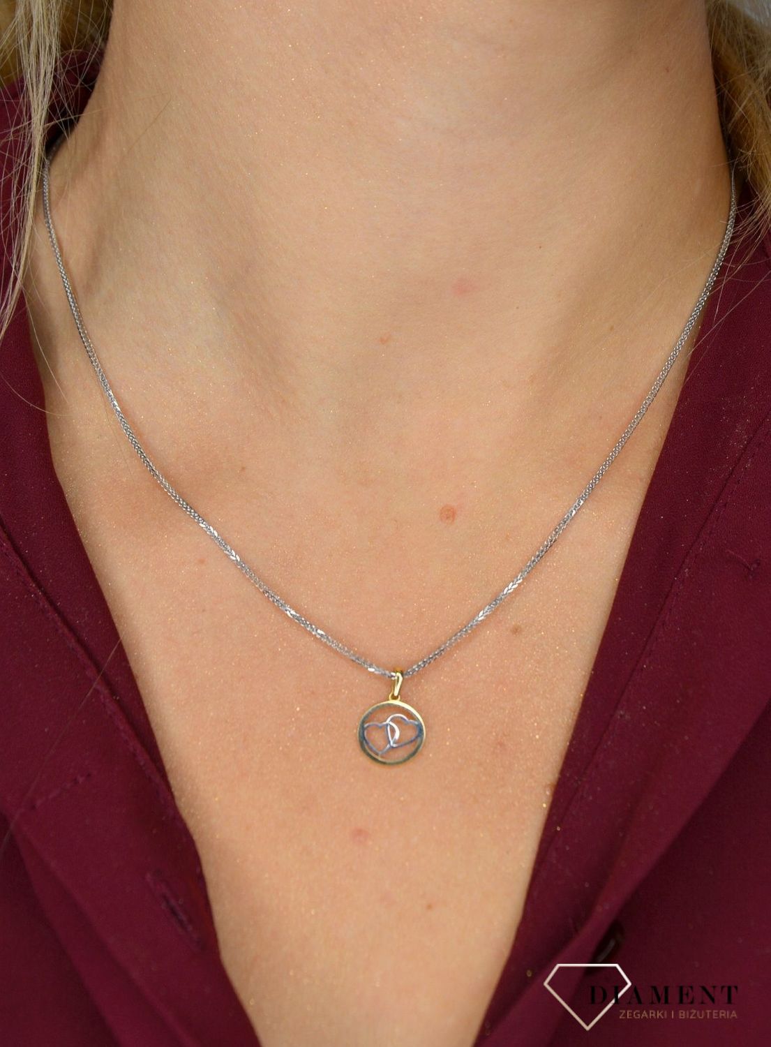 Złota okrągła zawieszka 585 złączone serca z białego złota DIA-ZAW-0388-585.jpg