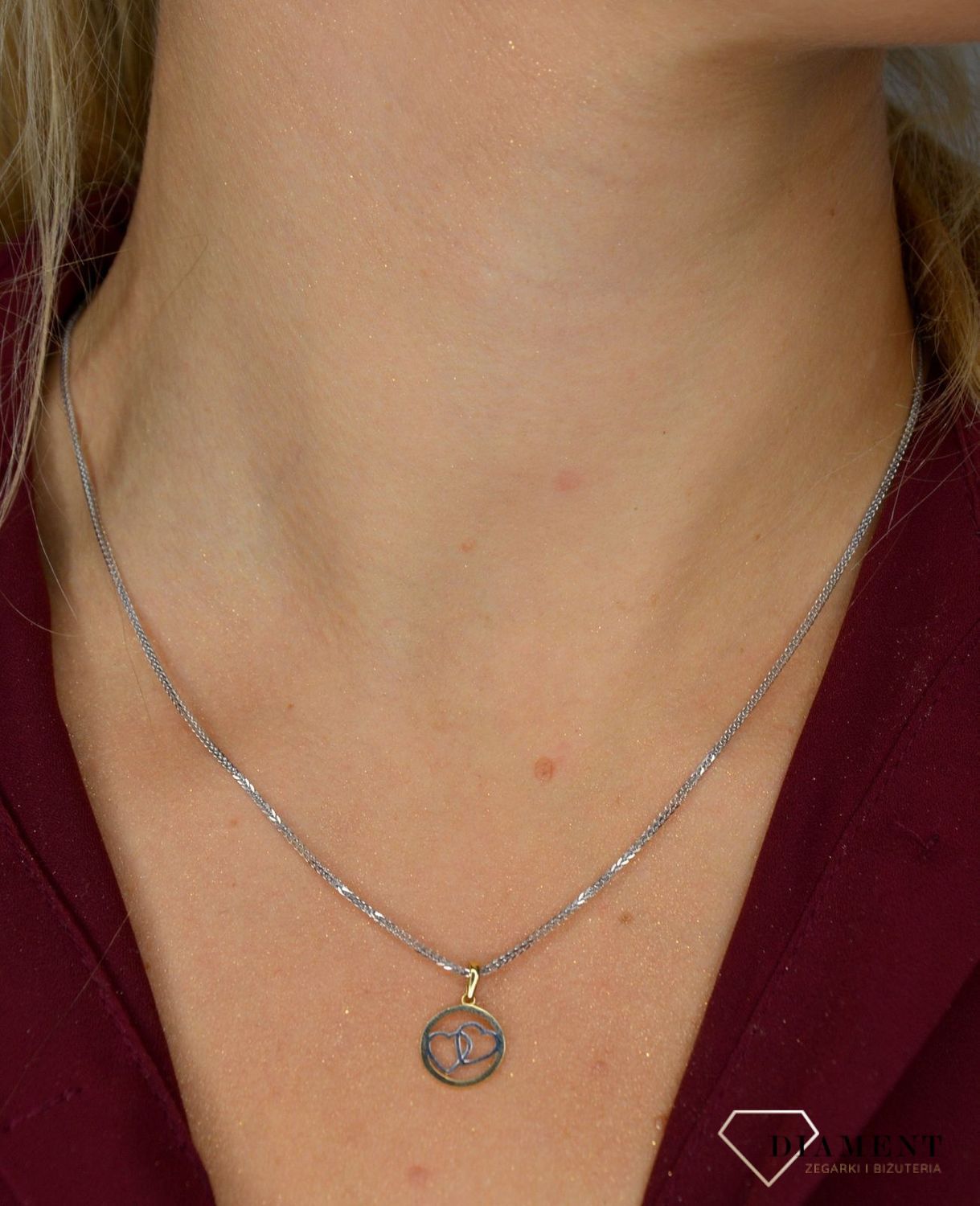 Złota okrągła zawieszka 585 złączone serca z białego złota DIA-ZAW-0388-585.jpg