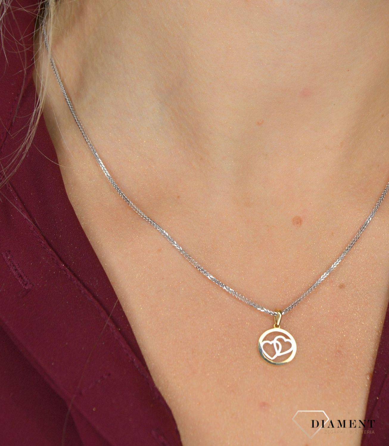 Złota okrągła zawieszka 585 złączone serca z białego złota DIA-ZAW-0388-585.jpg