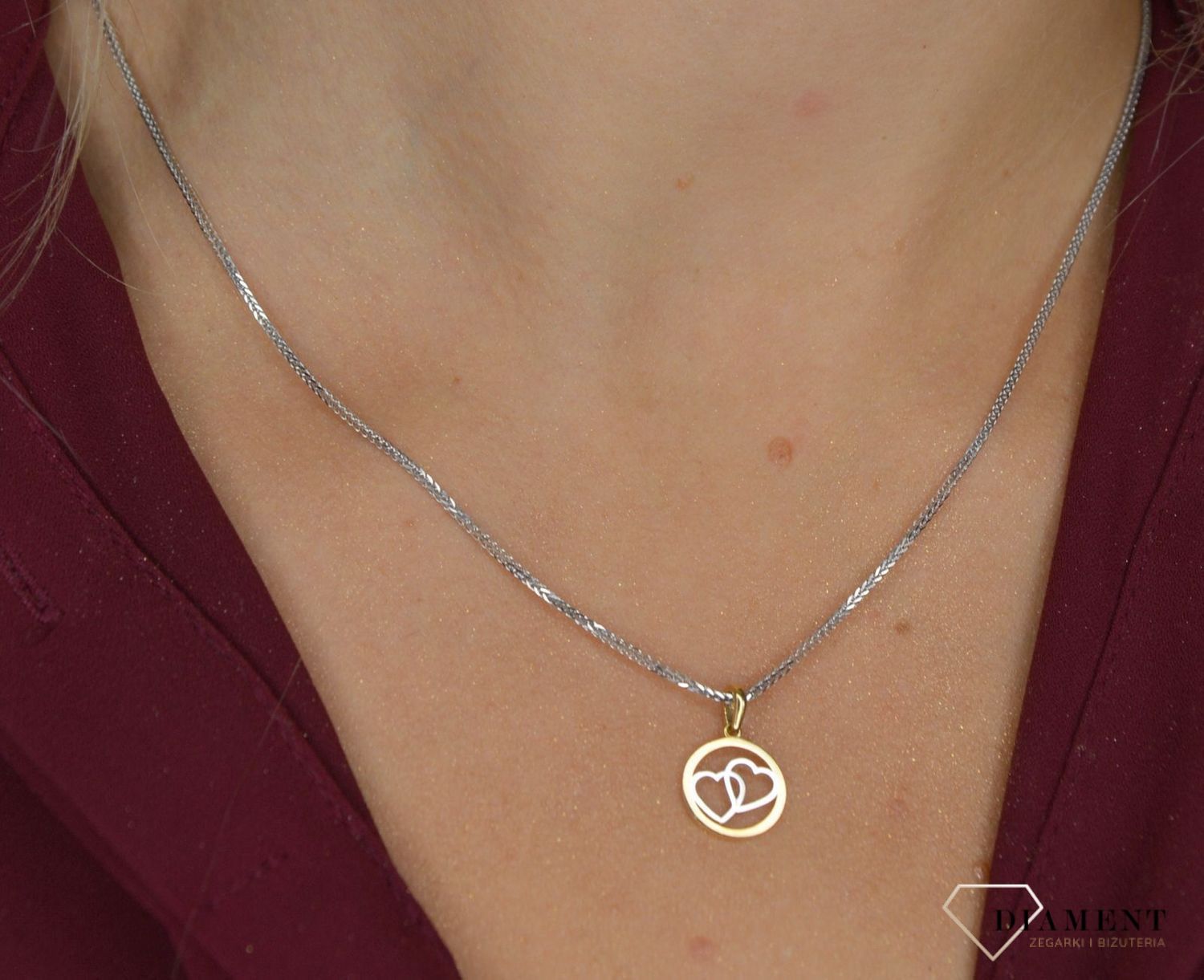 Złota okrągła zawieszka 585 złączone serca z białego złota DIA-ZAW-0388-585.jpg