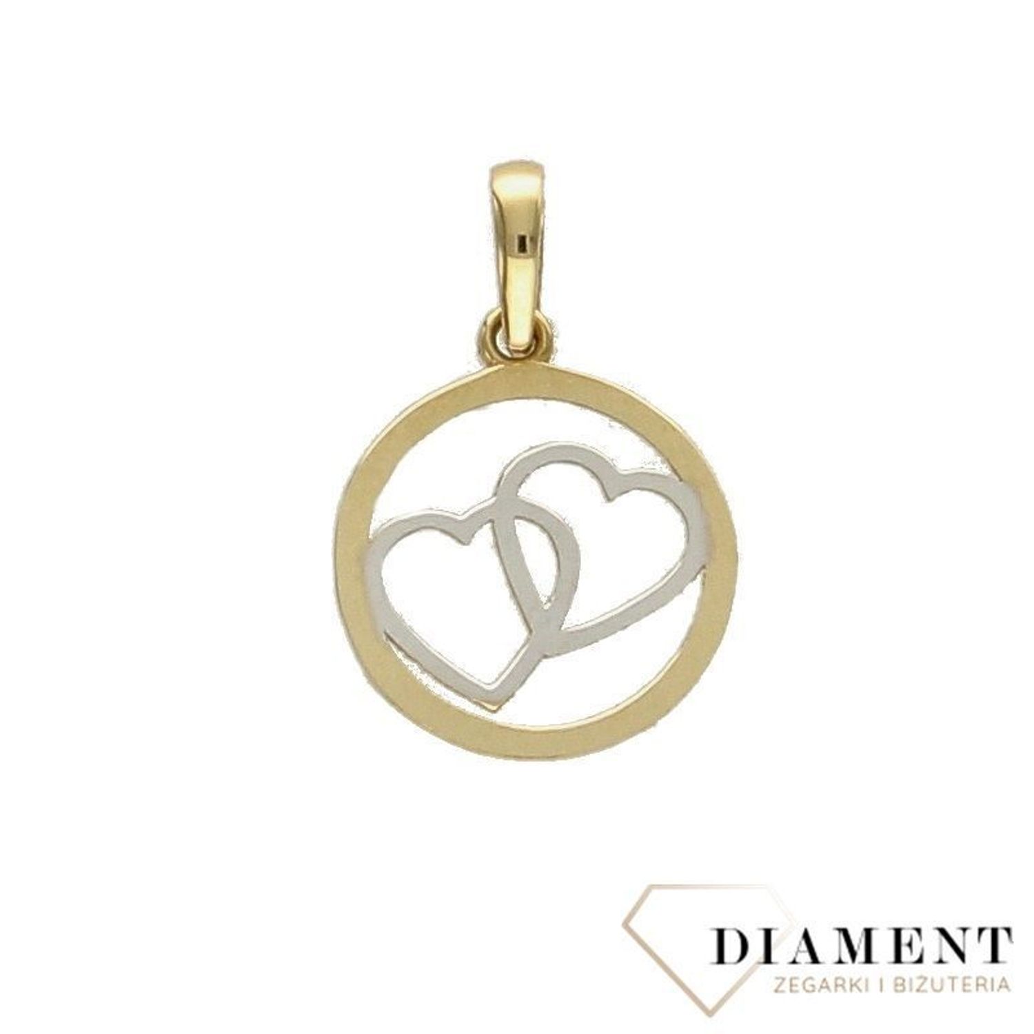 Złota okrągła zawieszka 585 złączone serca z białego złota DIA-ZAW-0388-585.jpg