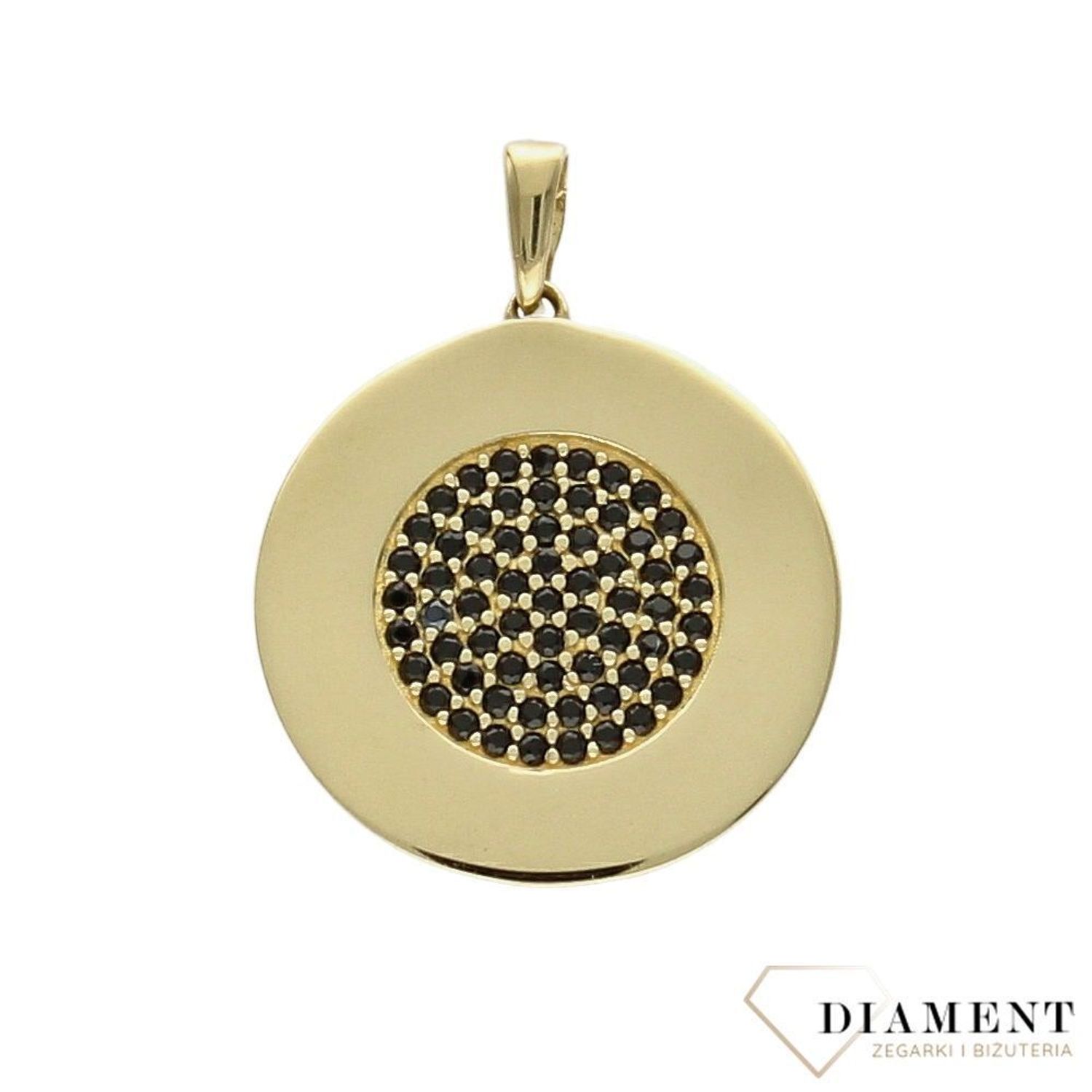 Złota zawieszka 585 koło z czarną cyrkonią DIA-ZAW-0389-585.jpg