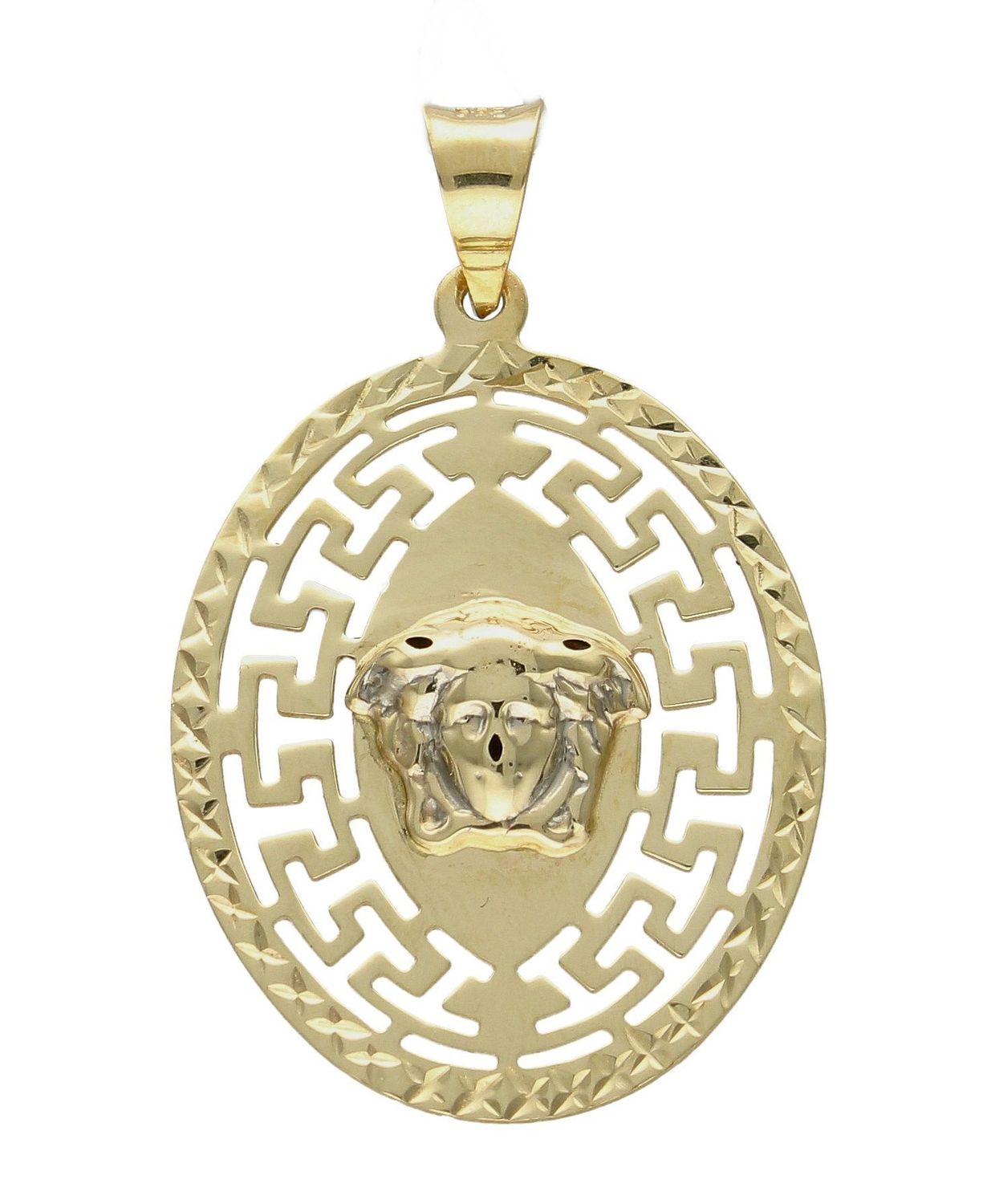 Złota zawieszka Yes 585 Wersace głowa meduzy. oryginalne Versace.  zawieszka 585 głowa meduzy. Owalna, duża przywieszka z głową meduzy zdobiona greckim wzorem. Piękny, złoty wisiorek wykonany z żółtego i białego 14.jpg