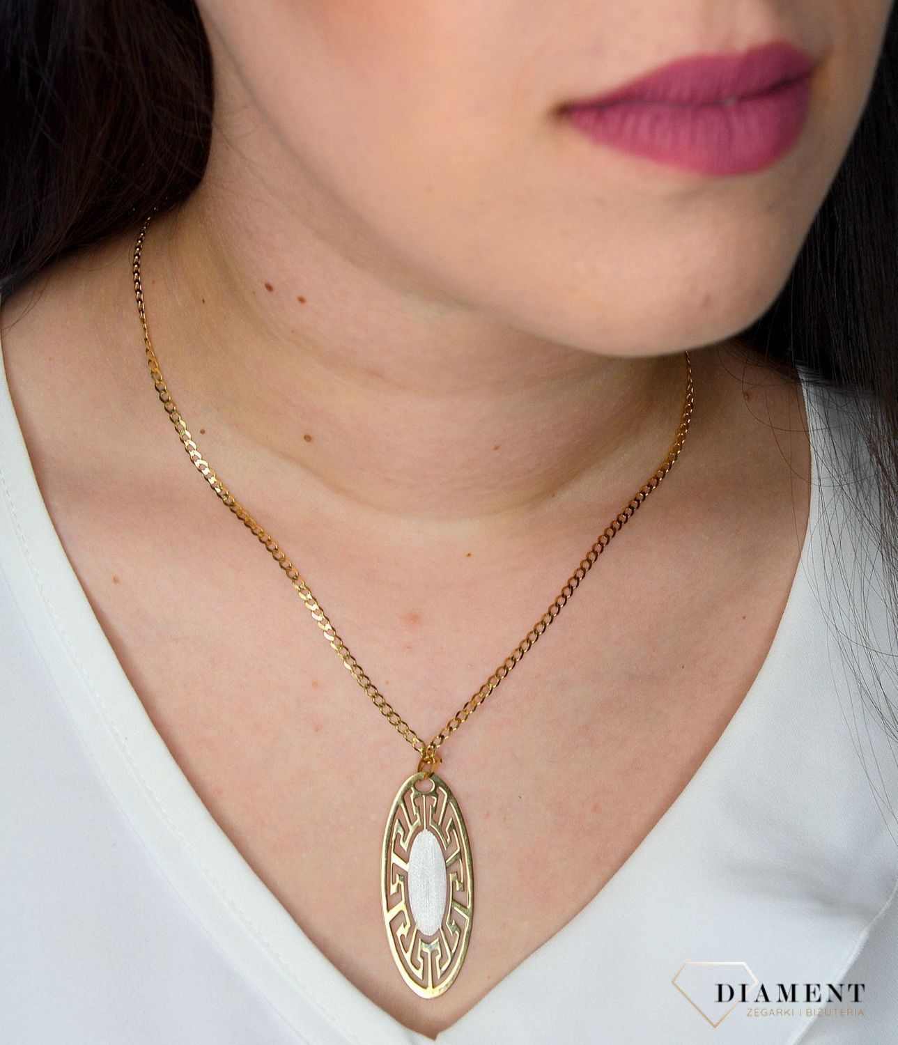 Złota zawieszka 585 owalna z motywem 'Droga grecka' DIA-ZAW-0438-585.jpg