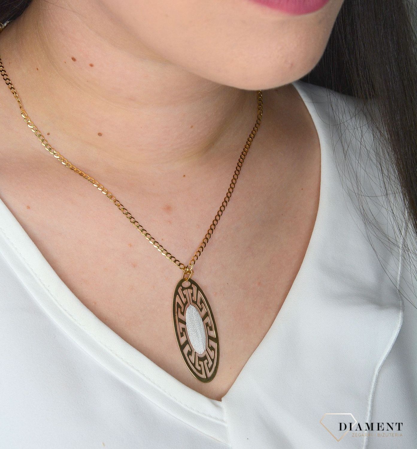 Złota zawieszka 585 owalna z motywem 'Droga grecka' DIA-ZAW-0438-585.jpg