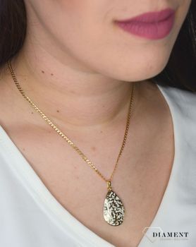 Złota zawieszka 585 łezka z białą emalią. Piękny, złoty wisiorek o ciekawym wzorze z motywem ażurowej zawieszki wykonanej z żółtego 14-karatowego złota z wysokiej próby 585..JPG
