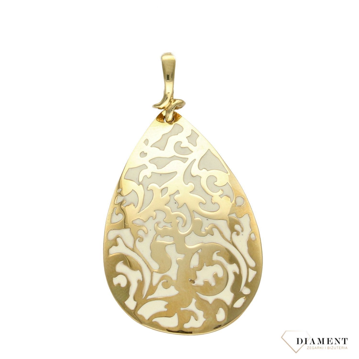 Złota zawieszka 585 łezka ażurowa z białą emalią DIA-ZAW-0445-585.jpg