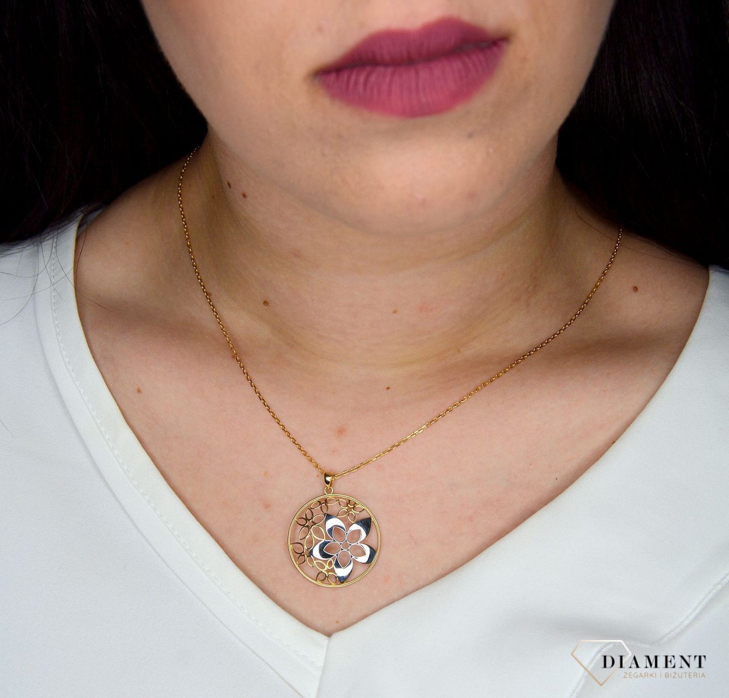 Złota zawieszka 585 ażur.kółko z kwiatkami DIA-ZAW-0447-585.jpg