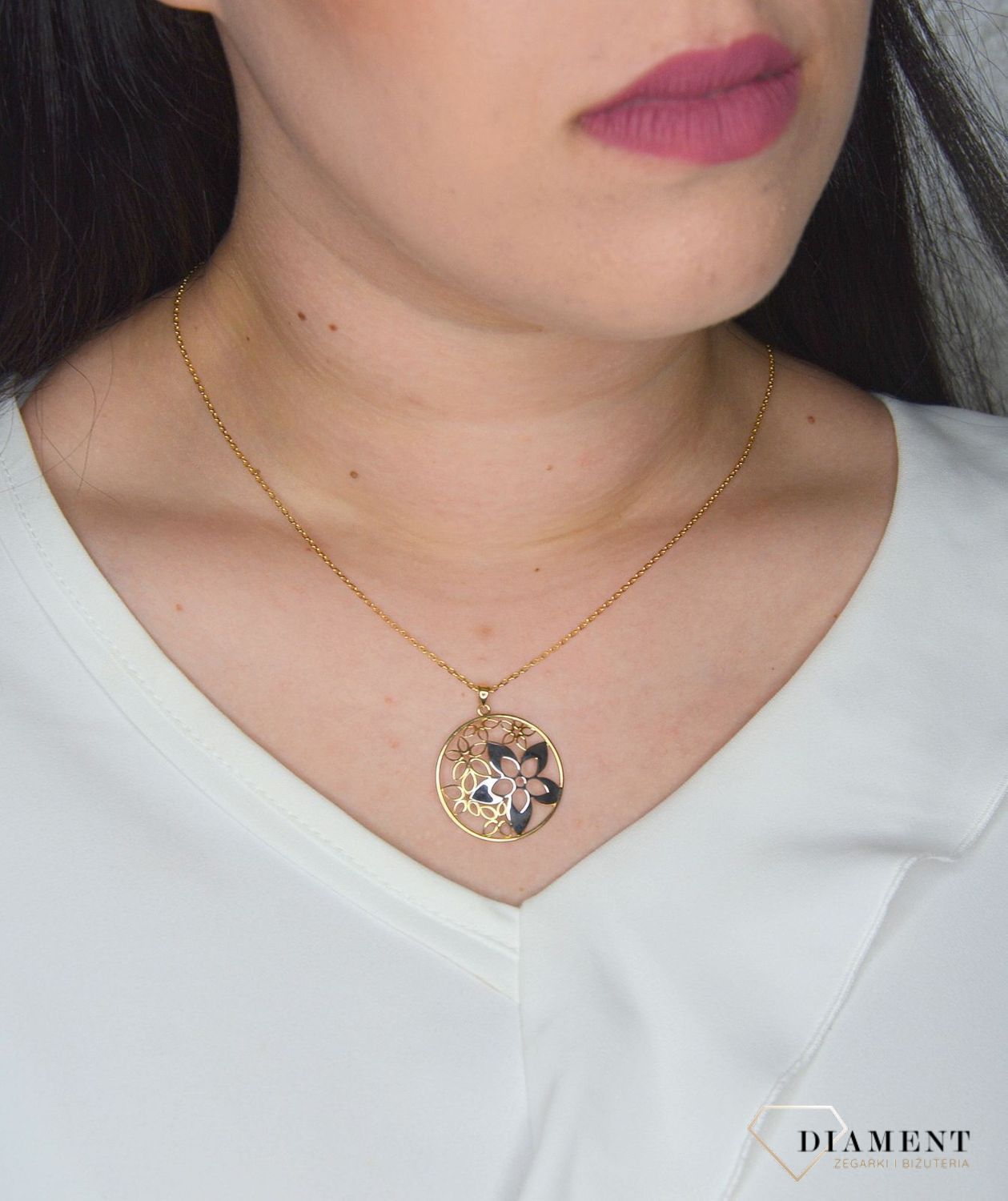 Złota zawieszka 585 ażur.kółko z kwiatkami DIA-ZAW-0447-585.jpg