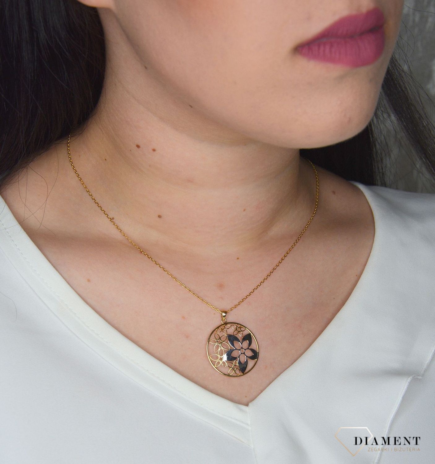 Złota zawieszka 585 ażur.kółko z kwiatkami DIA-ZAW-0447-585.jpg