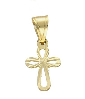 Złota zawieszka na łańcuszek krzyżyk mały diamentowany DIA-ZAW-0452-585. Złoty wisiorek krzyżyk to biżuteria sakralna, która sprawdzi się jako prezent na takie okazje jak chrzest, bierzmowanie czy komunia..jpg