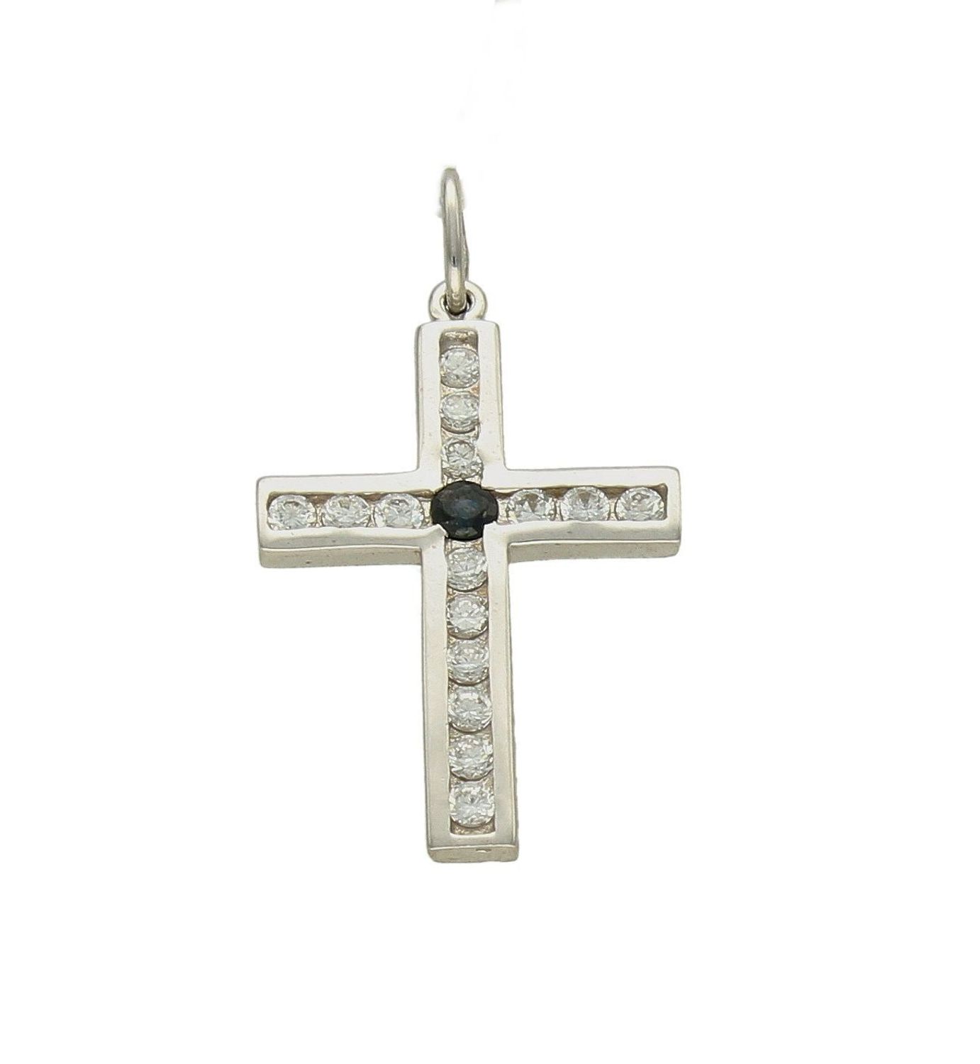 Złota zawieszka 585 krzyżyk w białym złocie z cyrkoniami DIA-ZAW-0464-585. Krzyżyk będzie wspaniałą pamiątką i prezentem na różne okazje jak chrzest, bierzmowanie czy pierwsza komunia. Krzyżyk wykonany z próby złota 585. Na pr.jpg