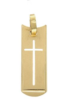 Złota zawieszka na łańcuszek krzyżyk na matowej blaszce DIA-ZAW-0477MAT-585. Złoty wisiorek krzyżyk to biżuteria sakralna, która sprawdzi się jako prezent na takie okazje jak chrzest, bierzmowanie czy komunia..jpg