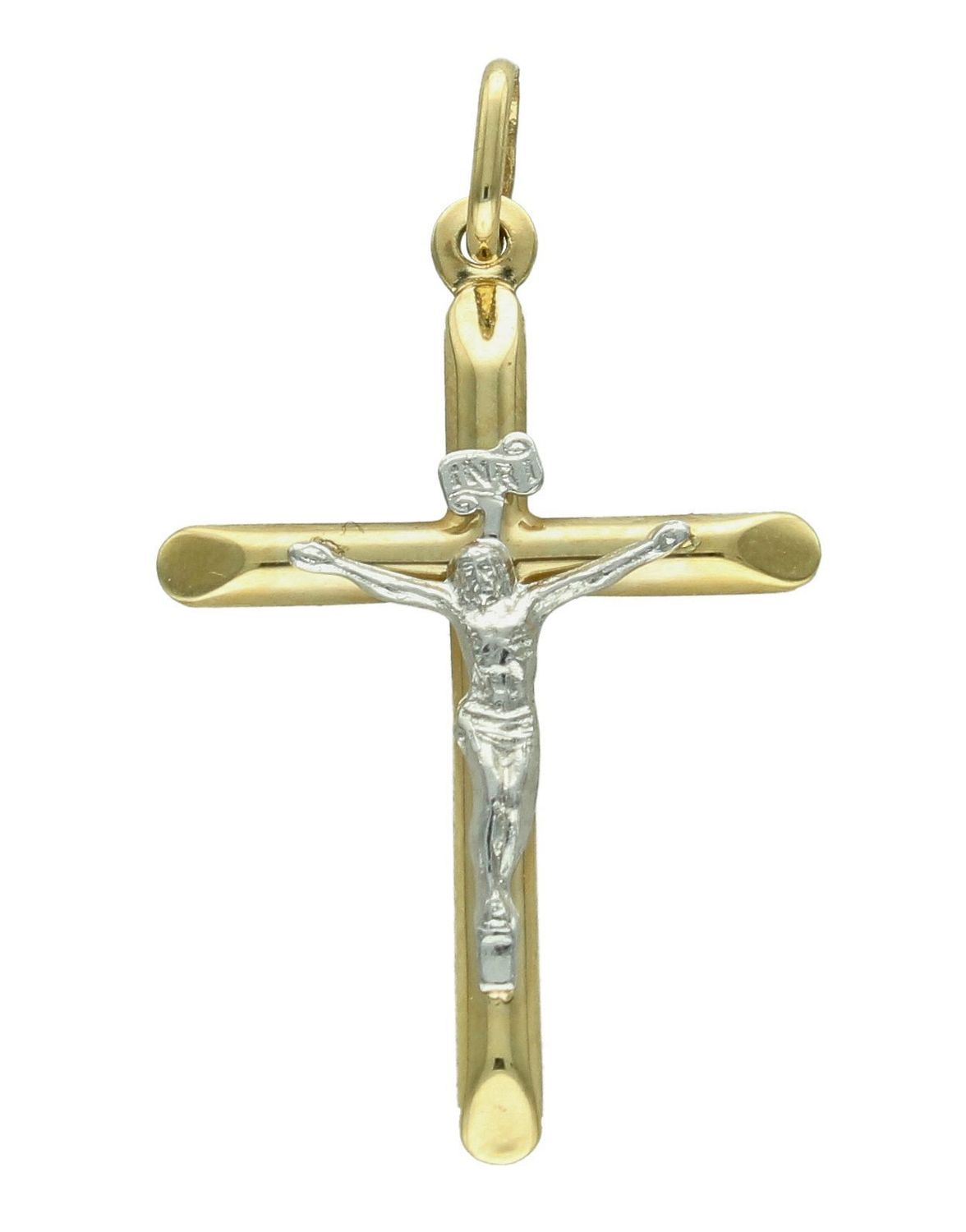 Zawieszka złota 585 Złoty krzyżyk z żółtego i białego złota z wizerunkiem Pana Jezusa DIA-ZAW-0495.jpg