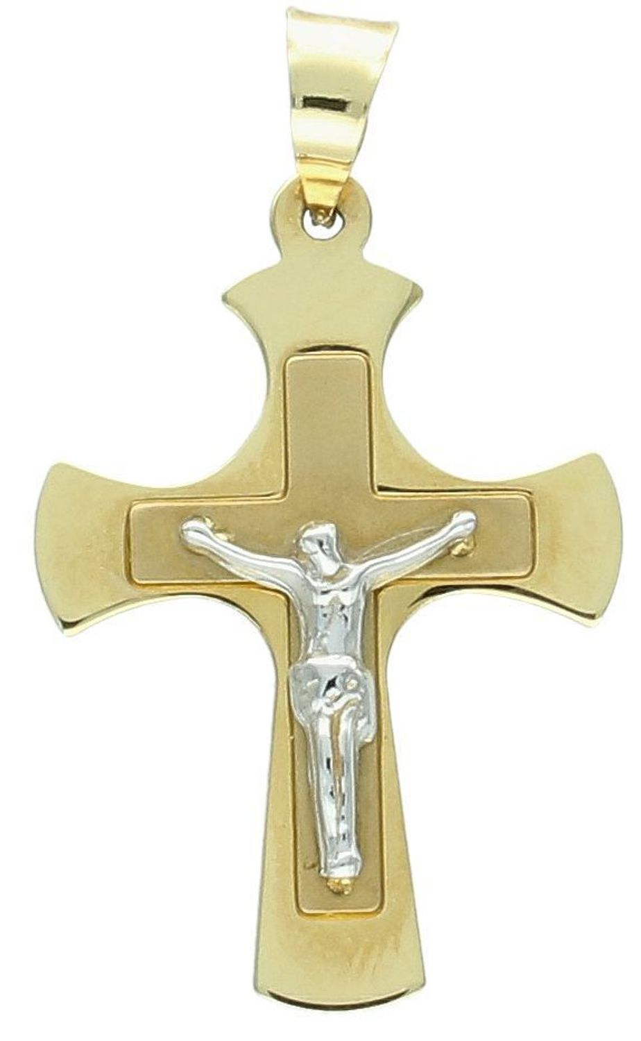 Zawieszka złoty krzyż z wizerunkiem Jezusa próba 585, DIA-ZAW-0496-585 Złoty wisiorek krzyżyk, wykonany z żółtego i białego złota. Biżuteria sakralna. 1.jpg