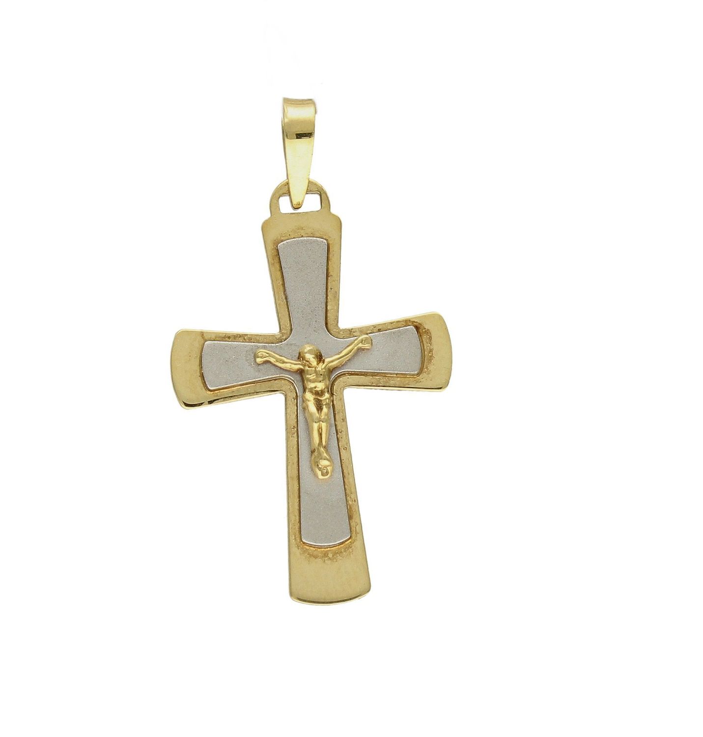 Złota zawieszka 585 krzyżyk białe złoto z wizerunkiem Jezusa DIA-ZAW-0498-585.  Krzyżyk będzie wspaniałą pamiątką i prezentem na różne okazje jak chrzest, bierzmowanie czy pierwsza komunia. Krzyżyk wykonany z próby złota 585..jpg
