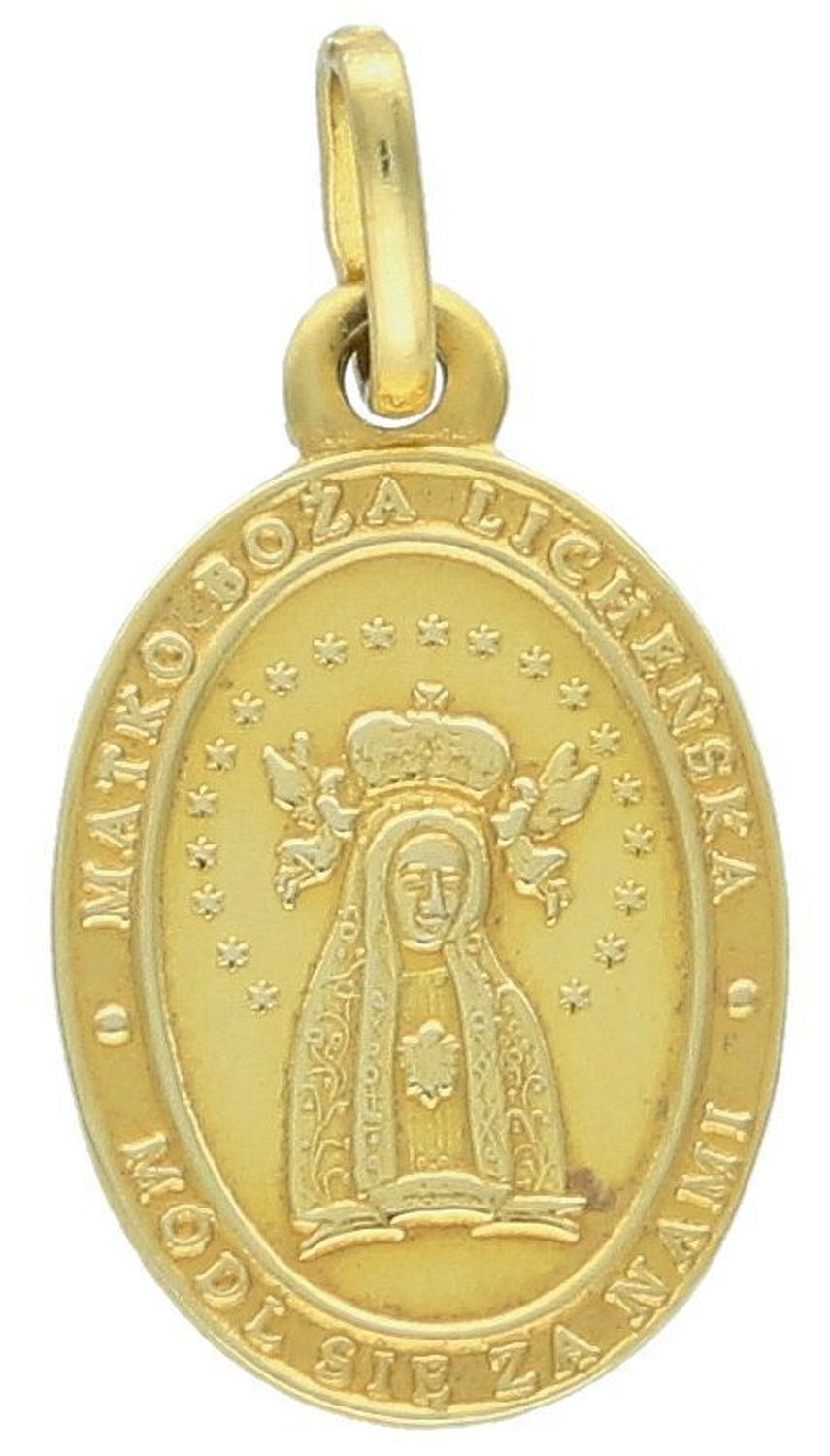 Zawieszka złota medalik Matka Boża Licheńska, pr 585 DIA-ZAW-0520-585. Medalik Bolesna Królowa Polski. Złoty medalik z Matką Boską. Medalik na chrzest czy 1.jpg