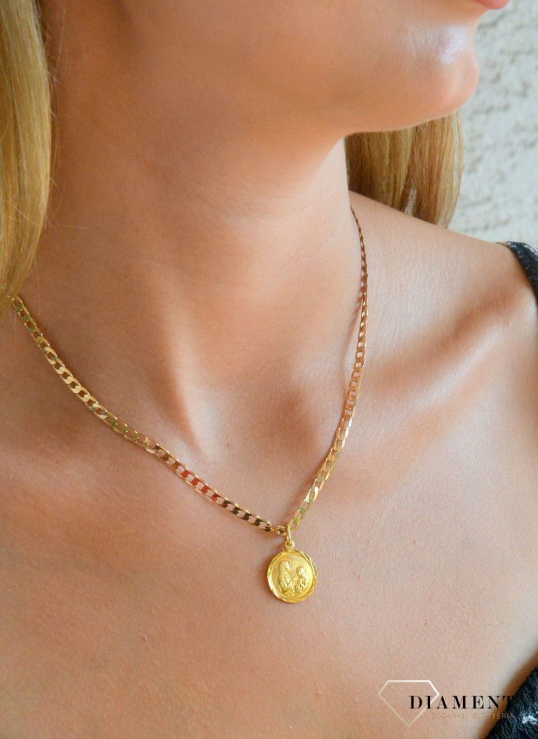 Złota zawieszka 585 medalik dwustronny Pamiątka I Komunii Świętej DIA-ZAW-0530-585.jpg