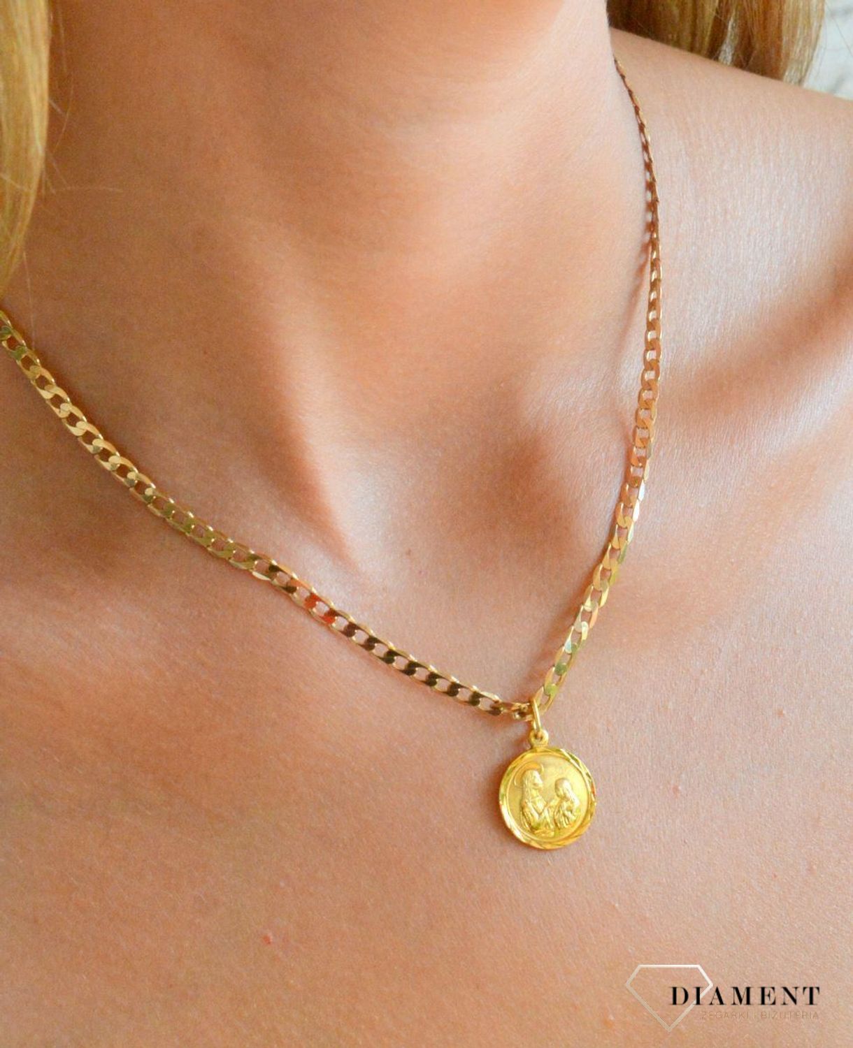 Złota zawieszka 585 medalik dwustronny Pamiątka I Komunii Świętej DIA-ZAW-0530-585.jpg