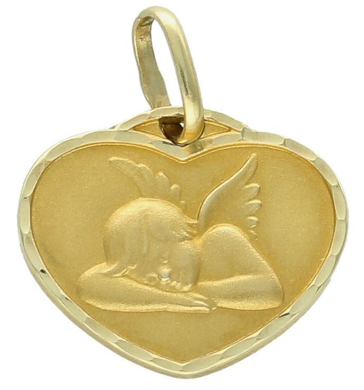 Zawieszka złota medalik z aniołkiem serce, próba 585 DIA-ZAW-0556-585.  Złoty medalik to wyjątkowa pamiątka na lata. Medalik dla dziecka. Medalik na chrzest. Medalik złoty na komunię.1.jpg