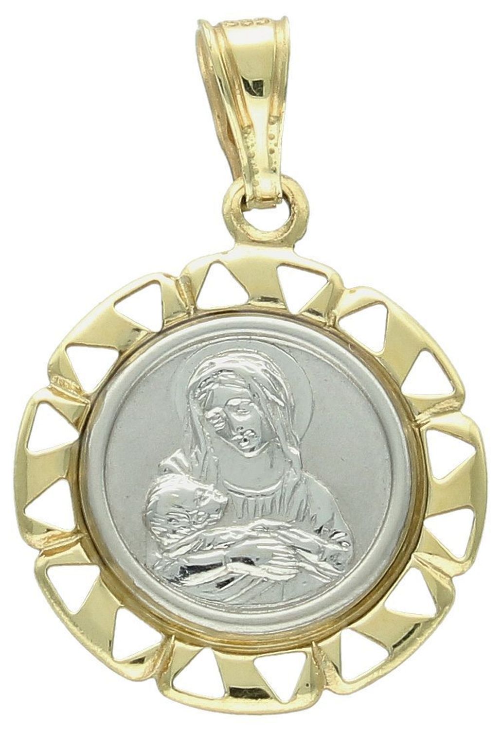 Medalik z białego złota Matka Boska z Dzieciątkiem, zawieszka pr 585 DIA-ZAW-0561-585. Złoty medalik to wyjątkowa pamiątka na lata.Medalik dla dziecka. Medalik na chrzest. Medalik złoty na 1.jpg