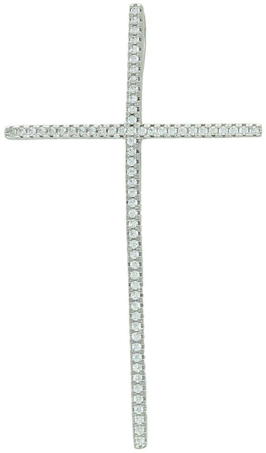 Elegancka zawieszka w kształcie krzyża ze srebra 925, zdobiona białymi cyrkoniami. Długość 5,5 cm, waga 2,70 g. Idealna na prezent z duchowym znaczeniem.1.jpg