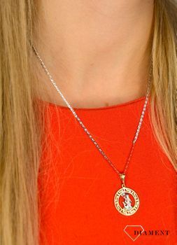 Złota zawieszka 585 znak zodiaku Wodnik DIA-ZAW-0818-585 💎 Złota zawieszka w okrągłym kształcie ze znakiem zodiaku wodnik w kolorze białego złota 💎 (1).JPG