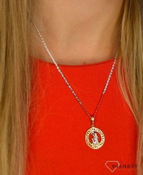 Złota zawieszka 585 znak zodiaku Wodnik DIA-ZAW-0818-585 💎 Złota zawieszka w okrągłym kształcie ze znakiem zodiaku wodnik w kolorze białego złota 💎 (5).JPG