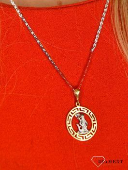 Złota zawieszka 585 znak zodiaku Wodnik DIA-ZAW-0818-585 💎 Złota zawieszka w okrągłym kształcie ze znakiem zodiaku wodnik w kolorze białego złota 💎 (7).JPG