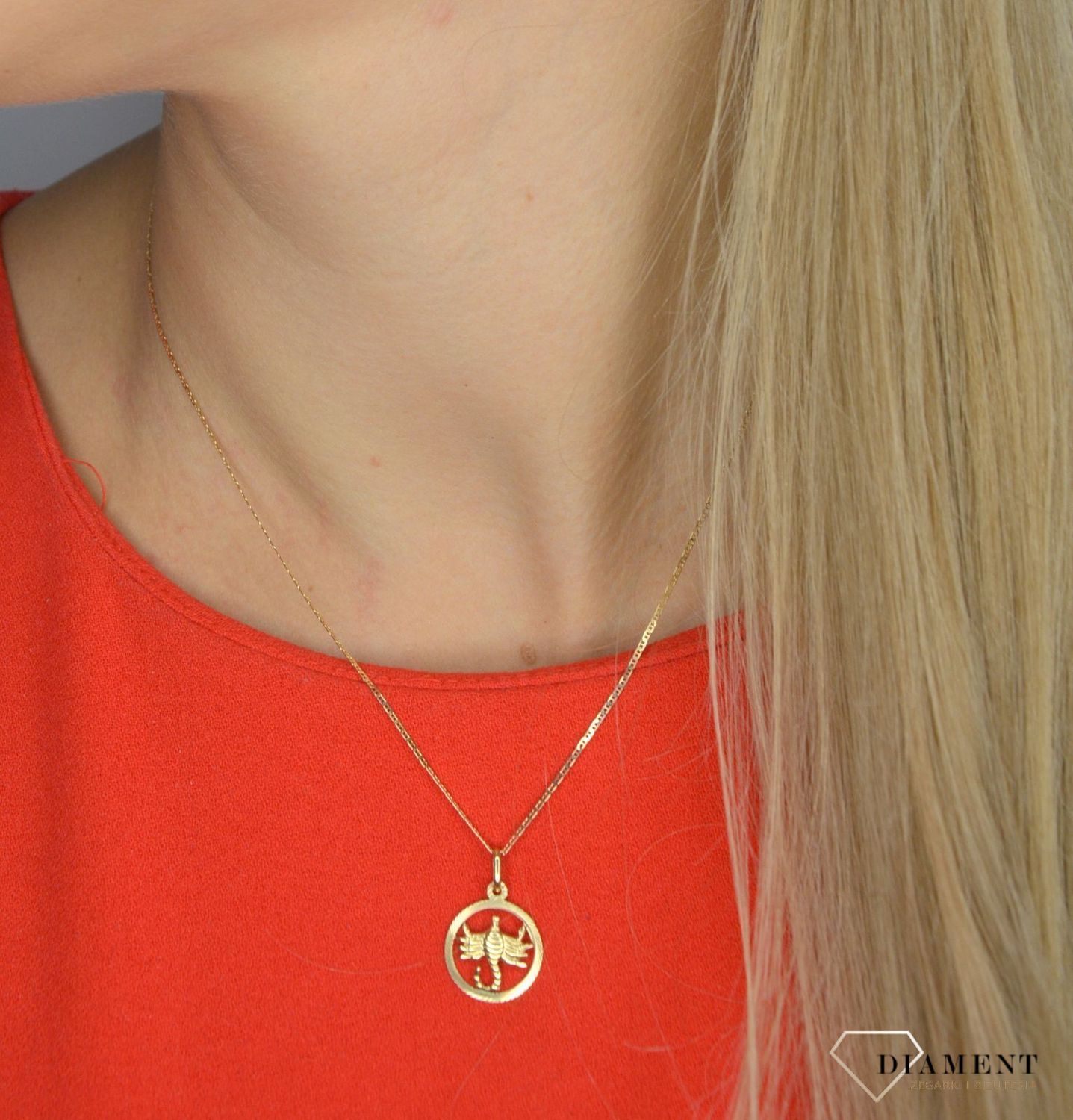 Złota zawieszka 585 znak zodiaku skorpion DIA-ZAW-0840-585 💎 Złota zawieszka w okrągłym kształcie ze znakiem zodiaku skorpion.jpg