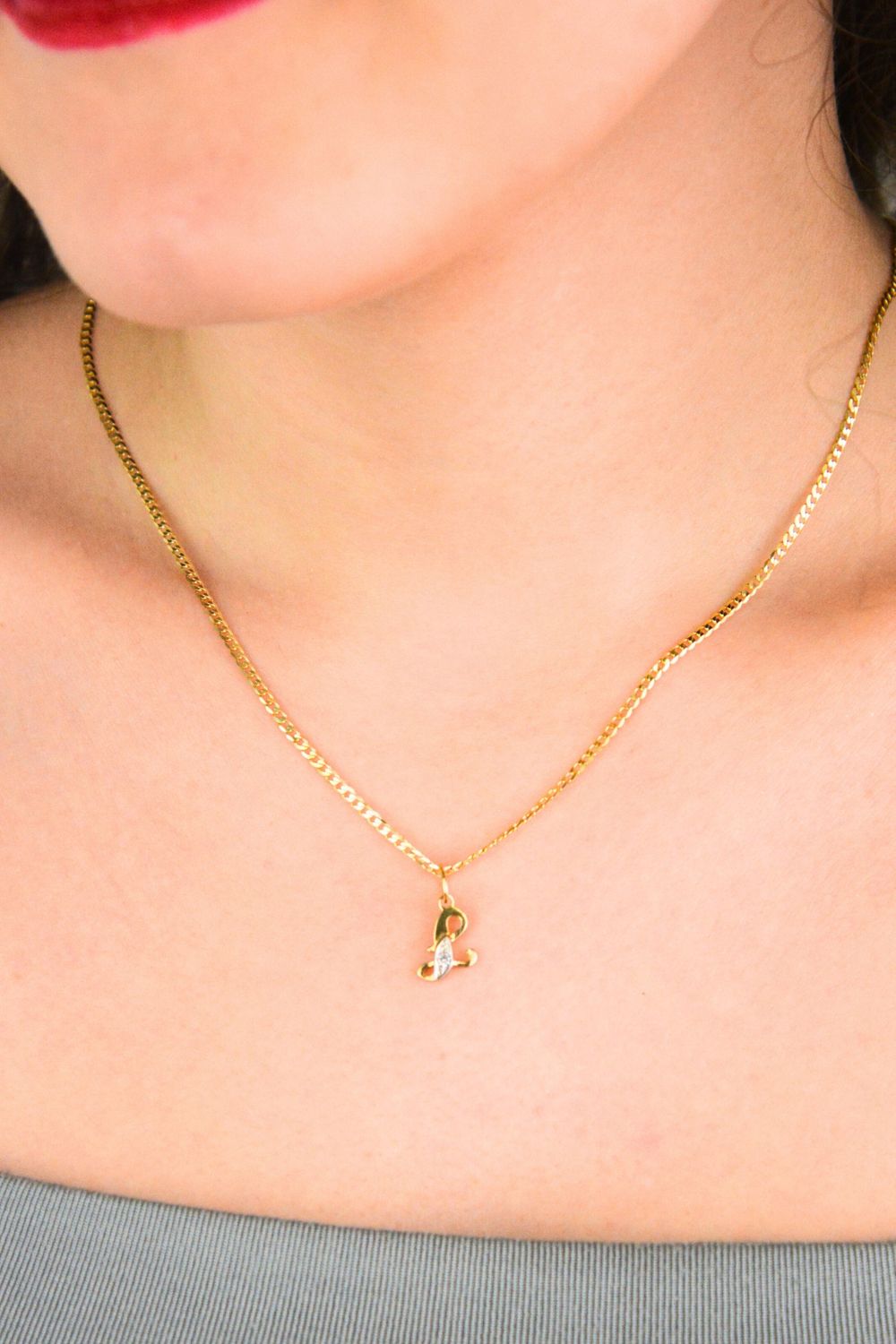 Złota zawieszka literka Ł z cyrkonią  Złoto próby 585.jpg