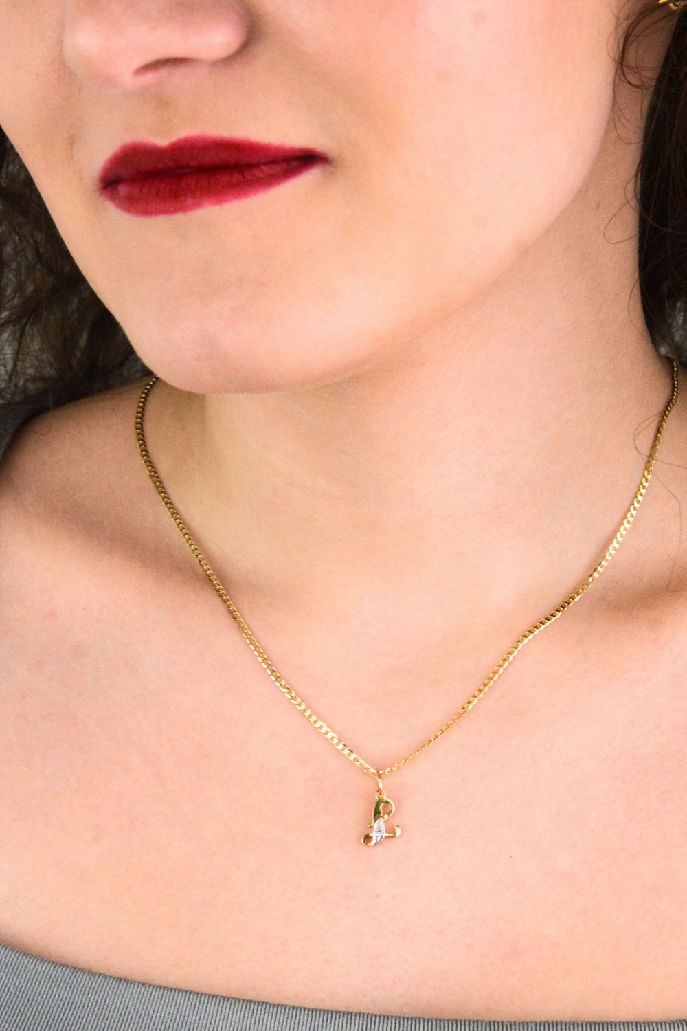 Złota zawieszka literka Ł z cyrkonią  Złoto próby 585.jpg