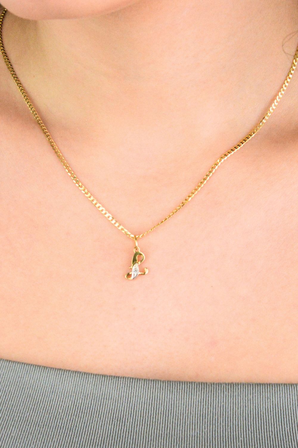 Złota zawieszka literka Ł z cyrkonią  Złoto próby 585.jpg