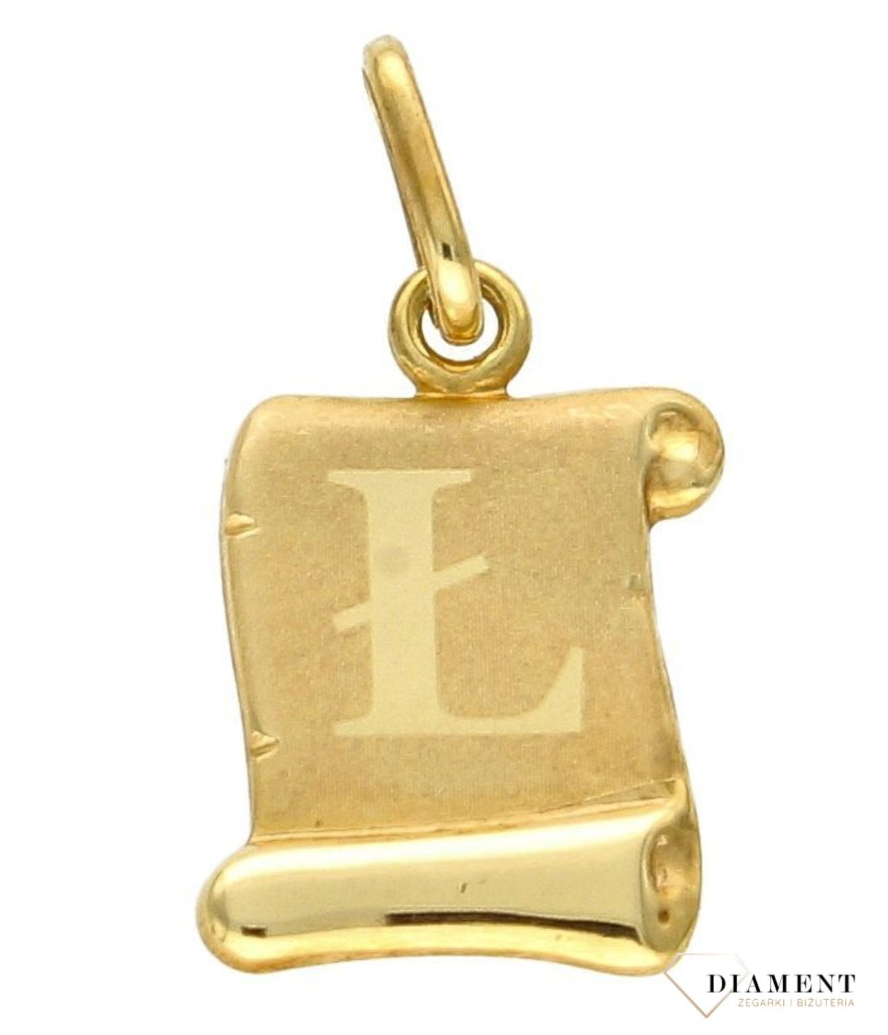 Złota zawieszka damska literka  Ł 333 Literka Ł na papirusie DIA-ZAW-0849-333 Wisiorek z literka do łańcuszka.  Zawieszka złota do łańcuszka literka H. Literka zawieszka idealny pomysł na prezent..jpg