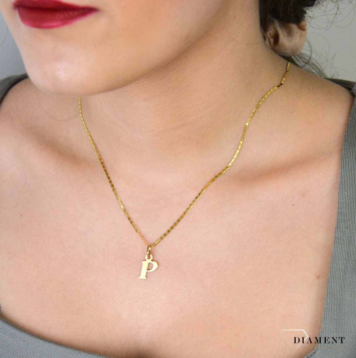 Zawieszka złota Literka P pr. 585, DIA-ZAW-0862-585 Wisiorek został wykonany z najwyższej jakości złota próby 585. Złoto to jeden z najpopularniejszych kruszców, cenione przez kobiety 1.jpg