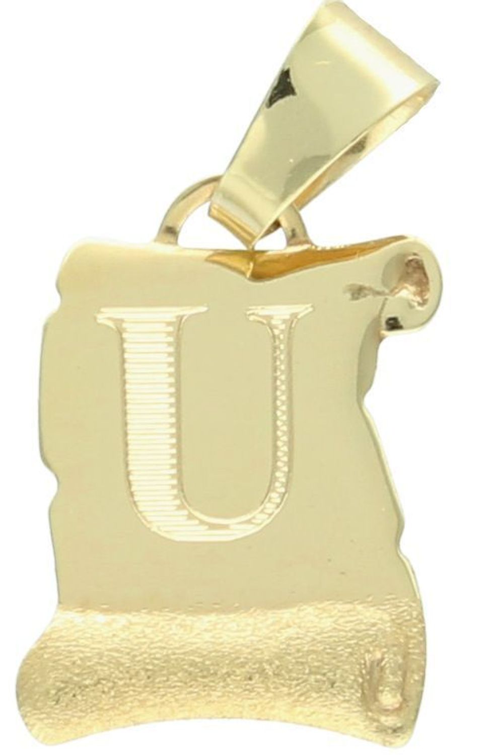 Złota zawieszka litera U na papirusie litera U DIA-ZAW-0875-585. Wisiorek na papirusie litera U (1).jpg