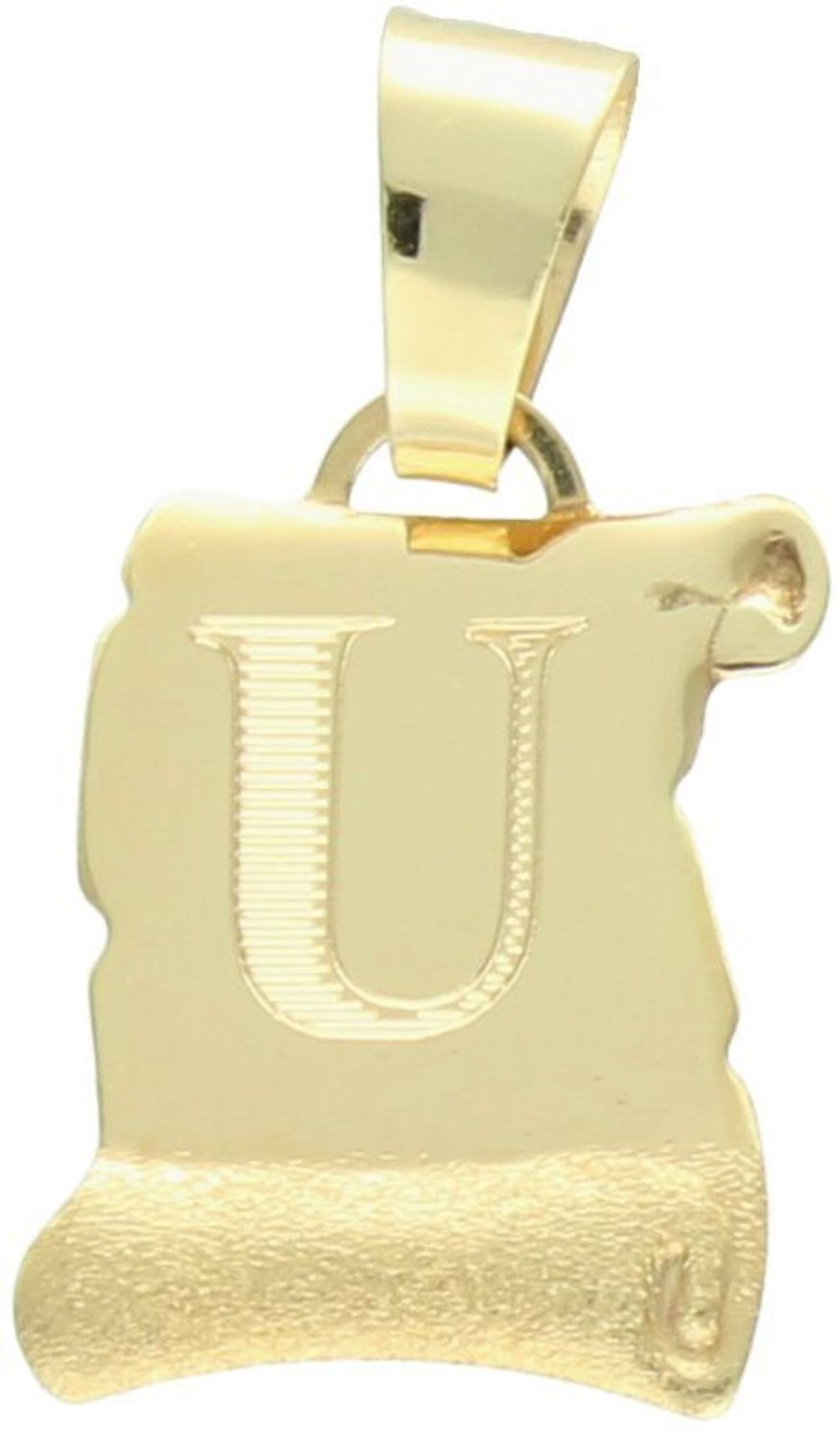 Złota zawieszka litera U na papirusie litera U DIA-ZAW-0875-585. Wisiorek na papirusie litera U (1).jpg