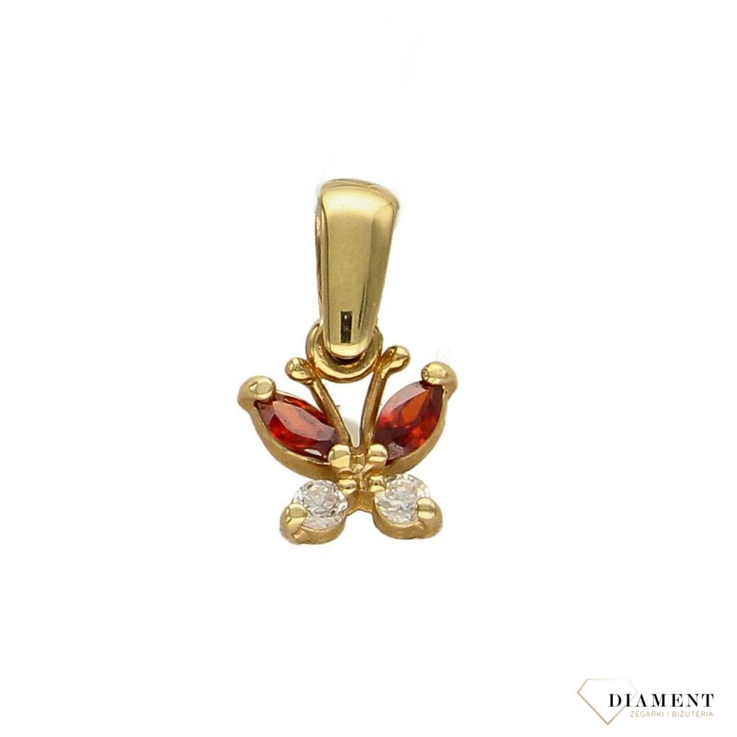 Złota zawieszka 585 czerwony motylek DIA-ZAW-0884-585.jpg
