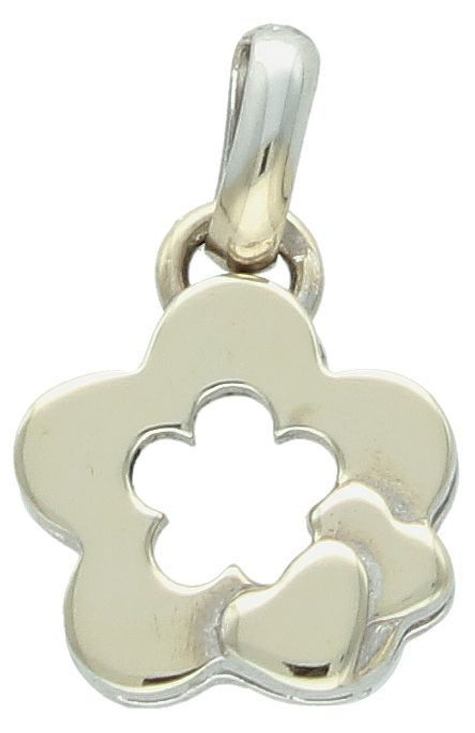 Zawieszka kwiatek i serce białe złoto nierodowane próba 585 DIA-ZAW-0905-585. Złoty wisiorek został wykonany z wysokiej jakości złota próby 585. Zawieszka złota dla dziewczynki. 1.jpg