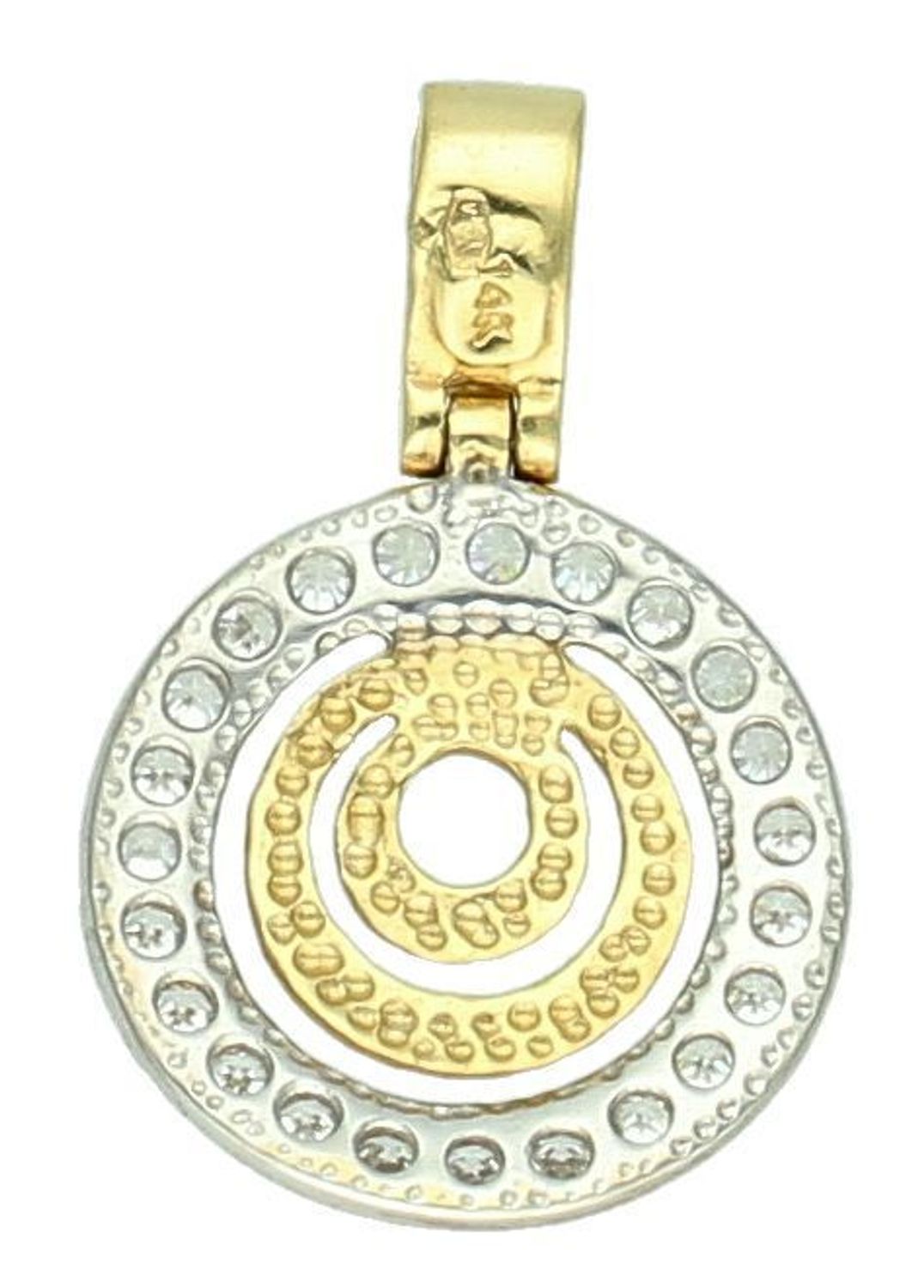 Zawieszka złota okrągła z cyrkoniami pr 585, DIA-ZAW-0906-585 Wisiorek został wykonany z wysokiej jakości złota próby 585. Złoto to jeden z najpopularniejszych kruszców, cenione 2.jpg