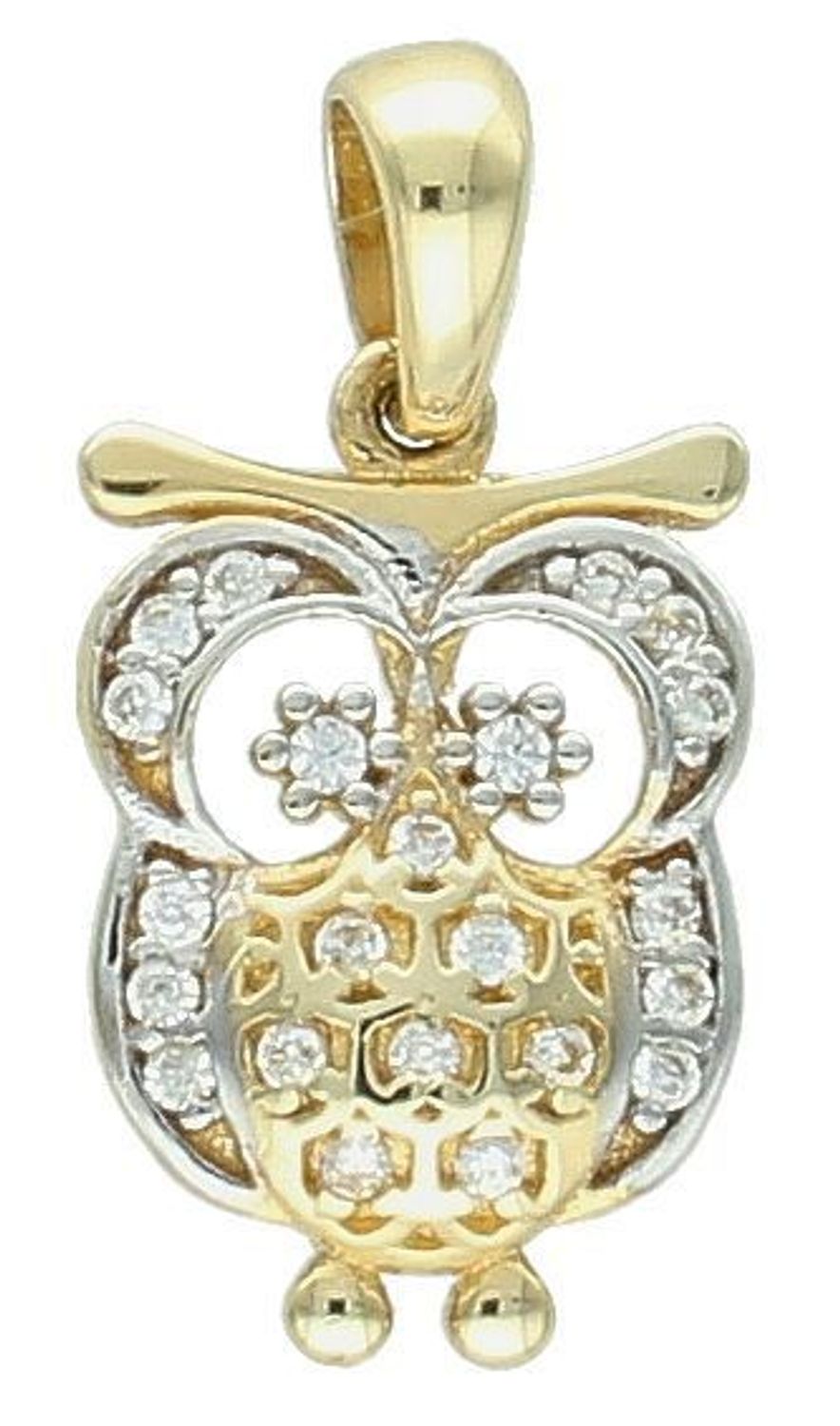 Zawieszka złota sowa z cyrkoniami pr 585, DIA-ZAW-0910-585 Wisiorek został wykonany z wysokiej jakości złota próby 585. Złoto to jeden z najpopularniejszych kruszców, cenione przez kobiety1.jpg