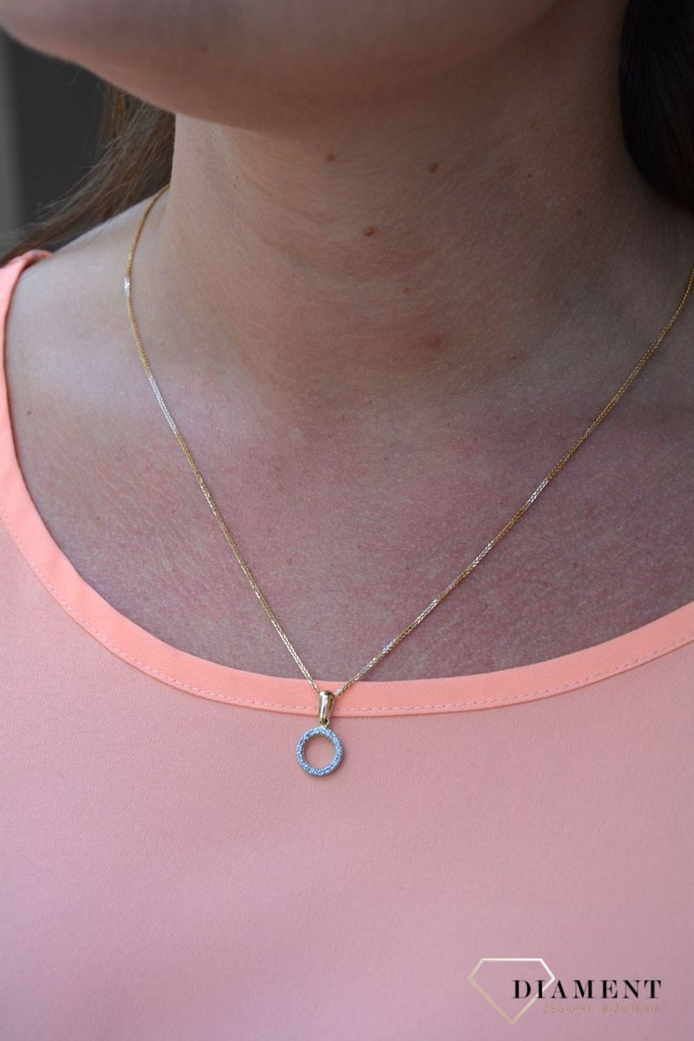 Złota zawieszka 585 kółeczko otwarte z cyrkonią DIA-ZAW-0915-585.jpg