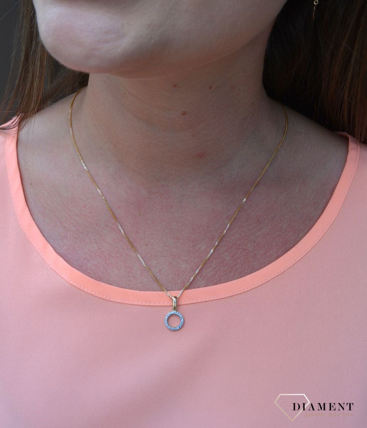 Złota zawieszka 585 kółeczko otwarte z cyrkonią DIA-ZAW-0915-585.jpg