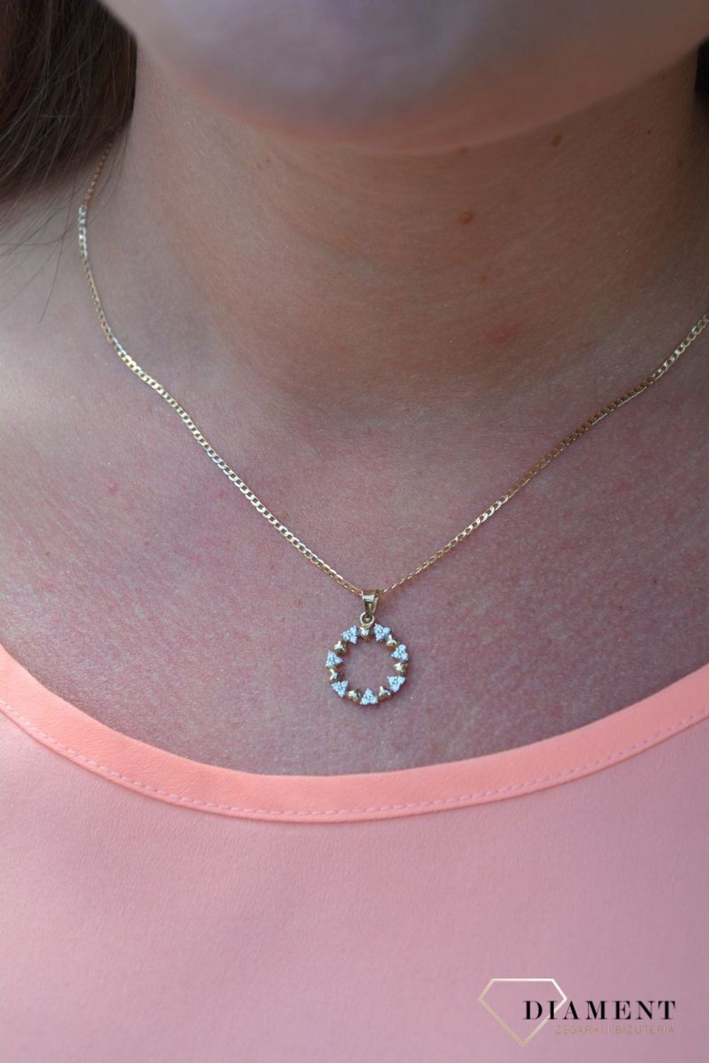 Złota zawieszka 585 kółeczko serduszka z kamieniami DIA-ZAW-0916-585.jpg