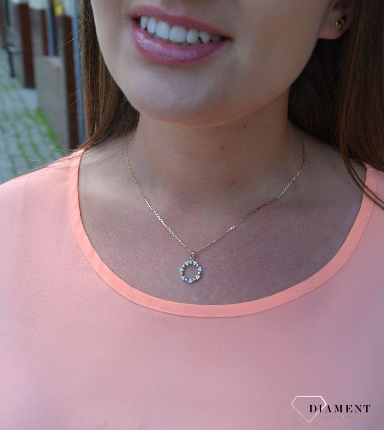 Złota zawieszka 585 kółeczko serduszka z kamieniami DIA-ZAW-0916-585.jpg