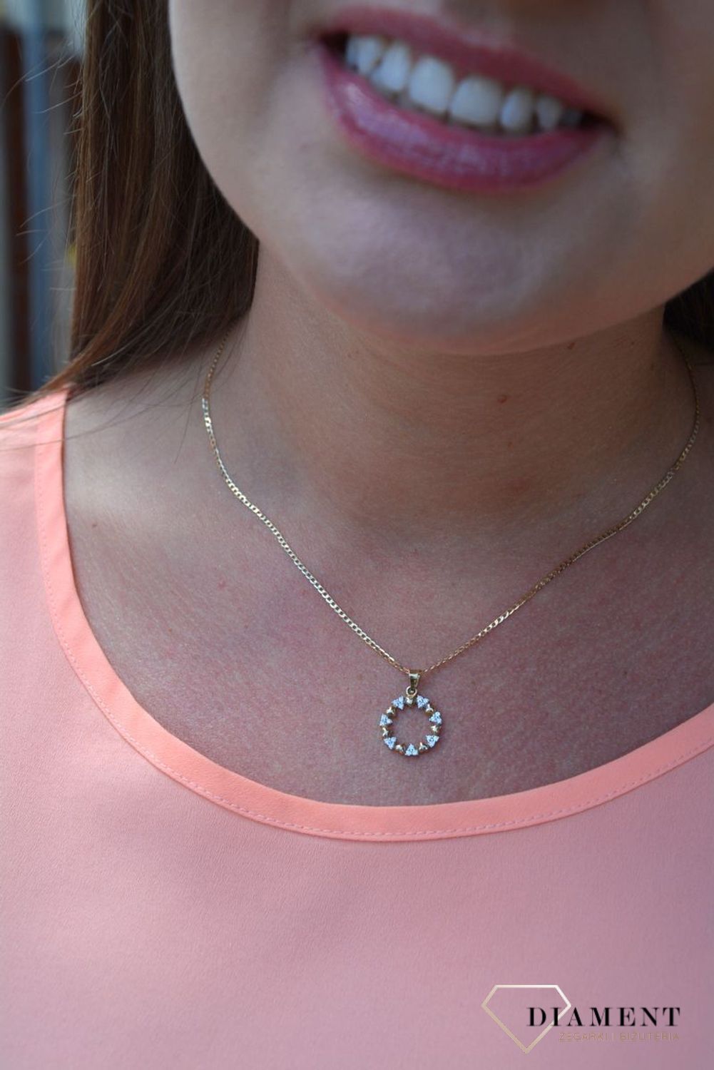 Złota zawieszka 585 kółeczko serduszka z kamieniami DIA-ZAW-0916-585.jpg