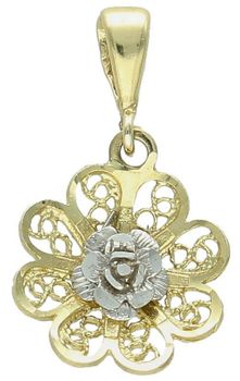 Zawieszka złota Kwiat ażurowy z białym złotem próba 585 DIA-ZAW-0917-585. Złoty wisiorek z kwiatem. Złota biżuteria bez cyrkonii. Elegancka zawieszka złota.  Biżuteria na prezent.1.jpg