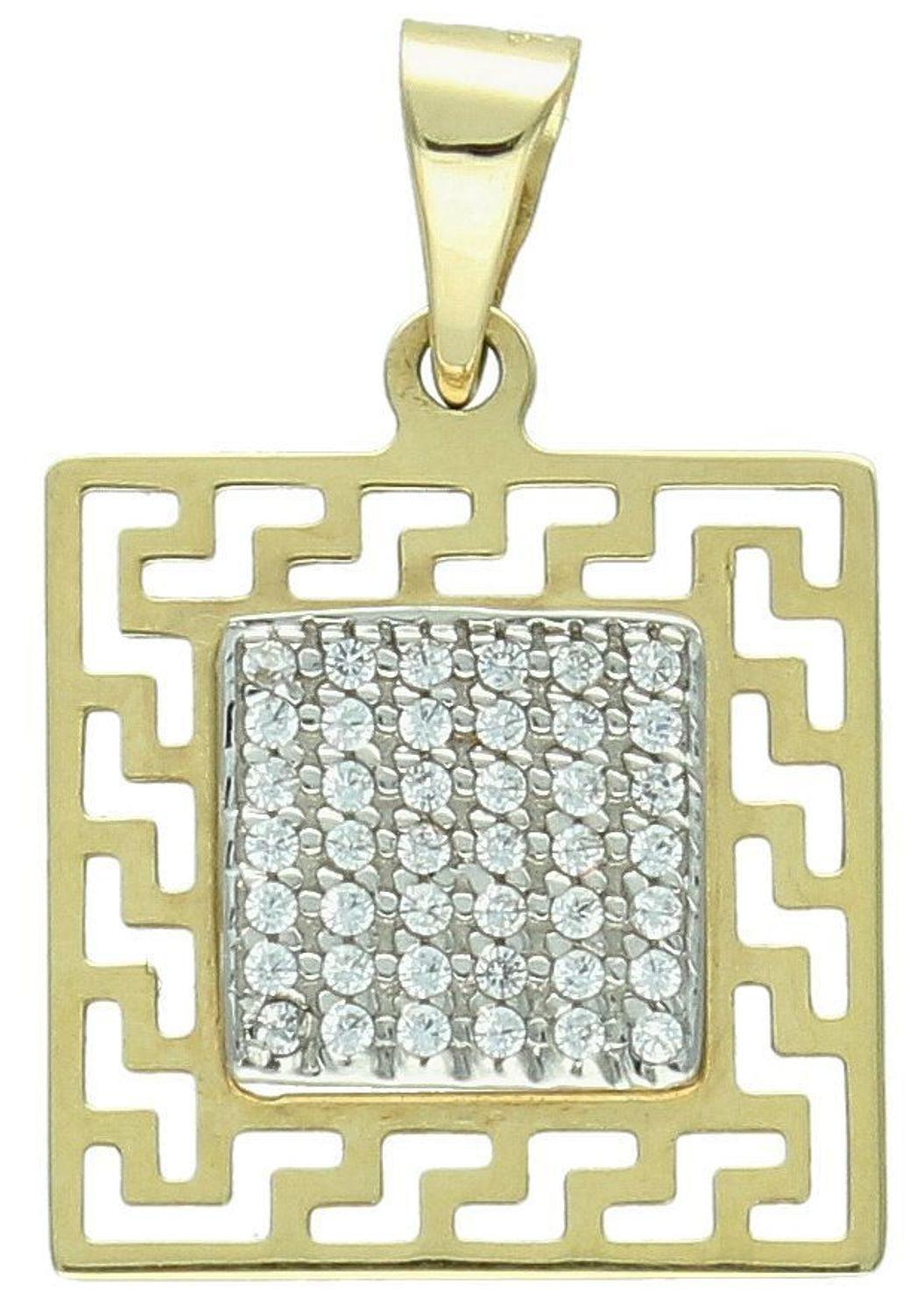 Zawieszka złota wysadzana cyrkoniami droga grecka, próba 585 DIA-ZAW-0919-585. Zawieszka z greckim wzorem. Modna złota zawieszka z drogą grecką. Biżuteria na prezent. Biżuteria damska. 1.jpg