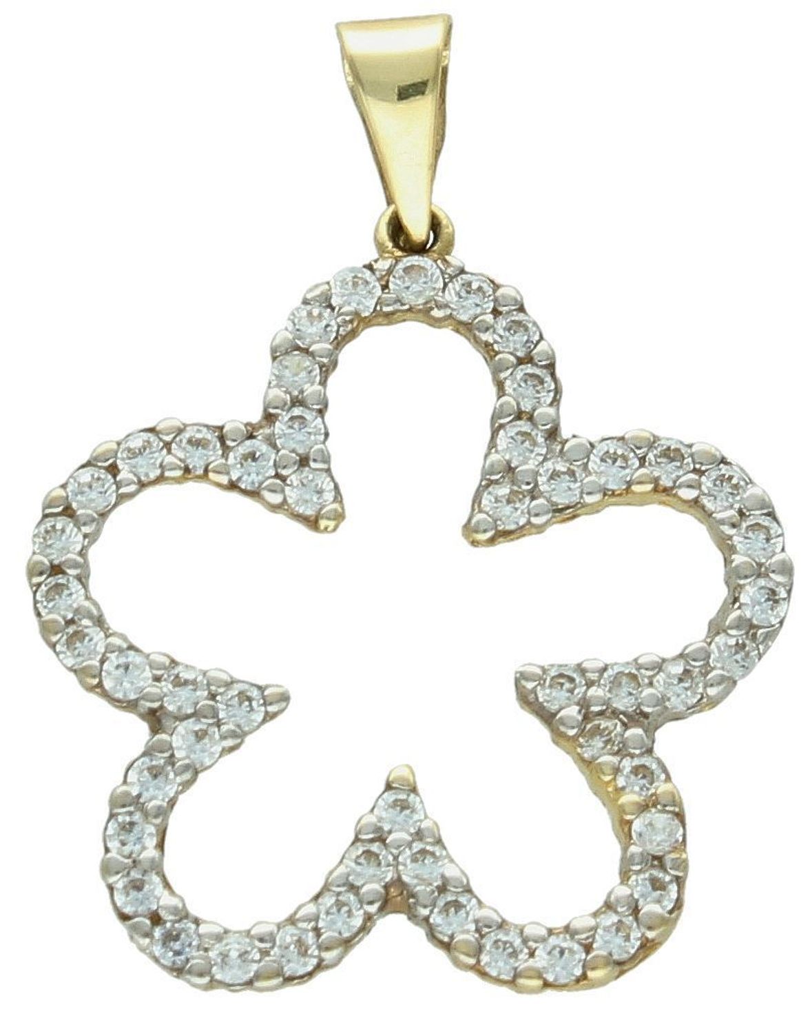 Zawieszka złota kwiatek wysadzany cyrkoniami, próba 585  DIA-ZAW-0920-585. kwiatowy wisiorek. Złota biżuteria z cyrkoniami. Elegancka zawieszka złota.  Biżuteria na prezent. 1.jpg