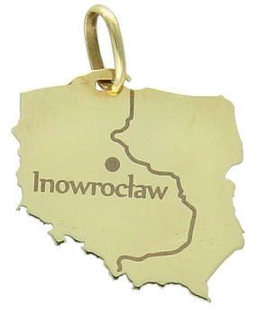 Zawieszka złota mapa Polski miasto Inowrocław, pamiątka z Inowrocławia, pr 585 DIA-ZAW-0922-585. Kocham Inowrocław. Zawieszka dla Inowrocławian. Pamiątka z Ina. Zawieszka mapa z Inowrocławiem. 1.jpg
